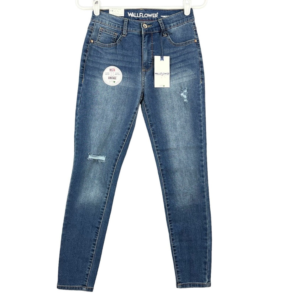 Wallflower Women's Blue  Ankle Jeans Sz 0/24 Distressed Fearless Curvy High NWT